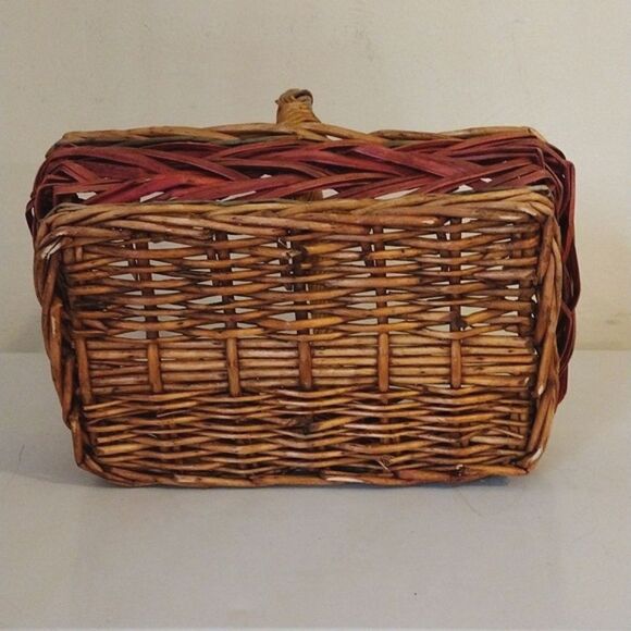 Vintage Brown Red Large Rustic Rectangle Harvest Woven Wicker Basket - Picture 14 of 15